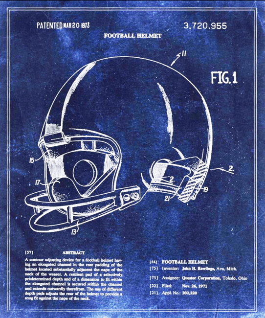 Football Helmet Patent Blueprint Drawing