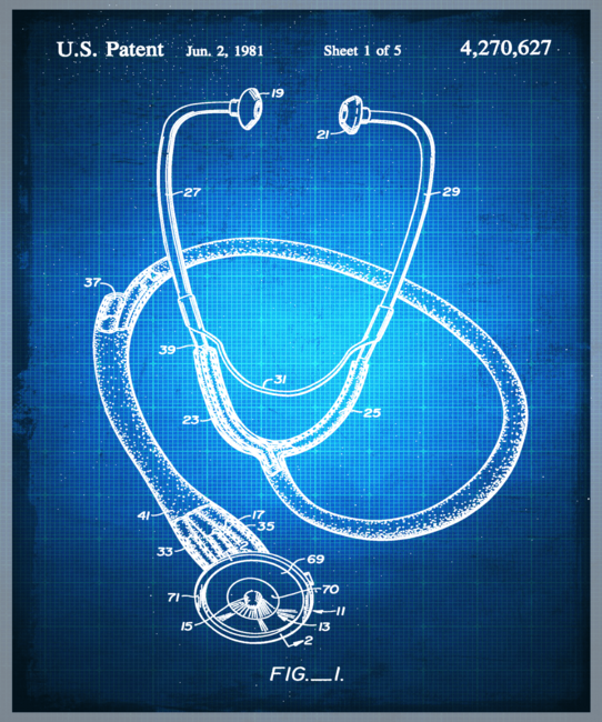 Doctor Stethoscope 1 Patent Blueprint Drawing