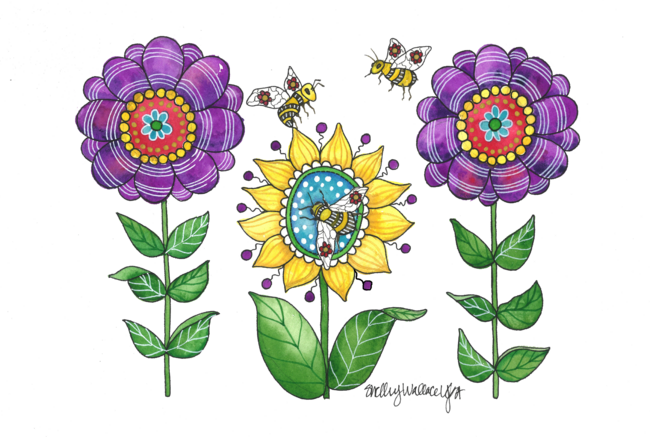 Bees and Flowers by ShelleyYlstArt