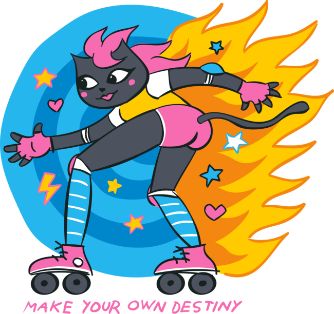 RAD Girl Cat on Rollerskates, Retro Style