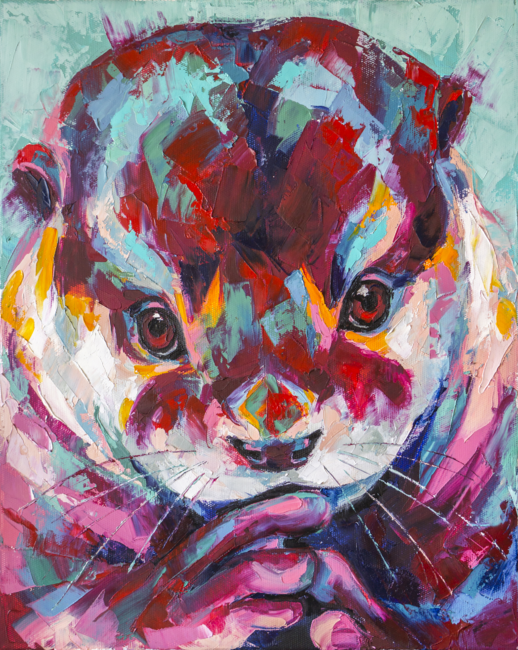 Otter portrait painting in multicolored tones.