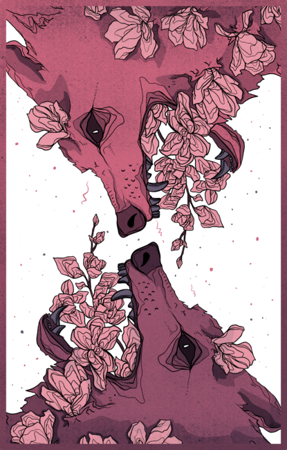 Floral pink wolves by jess1586