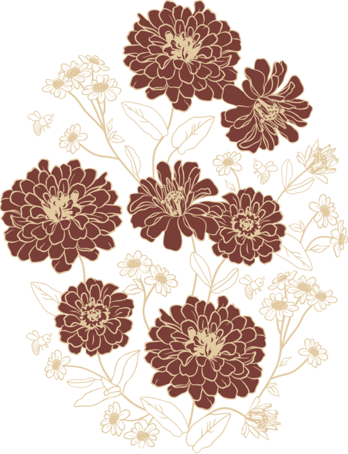 Floral pattern (zinnia, marigold, and daisy flowers)