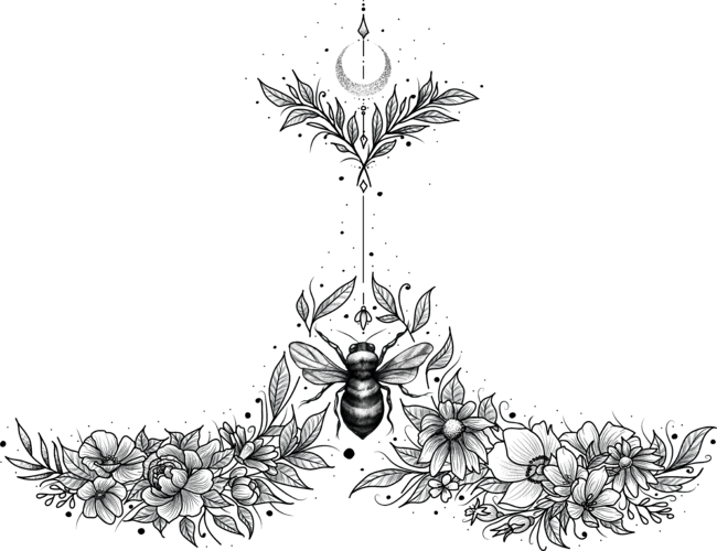 Floral bee underboob symmetry tattoo design