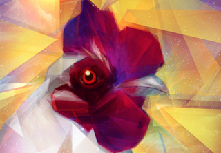 An elegant portrait depicting a geometric galactic rooster.
