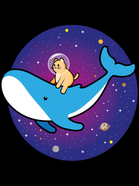 Cat riding the whale in space