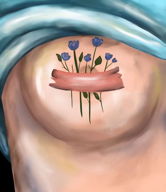 Female breasts and flowers