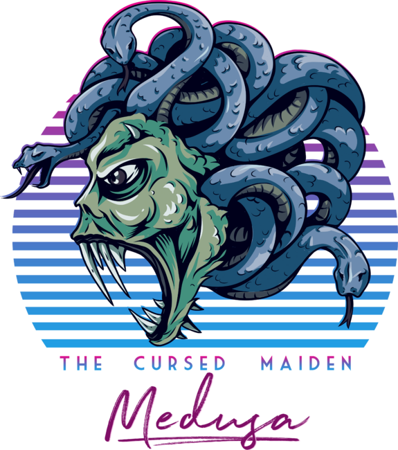 Medusa Snake Head Greek Mythology 80s Neon Retro
