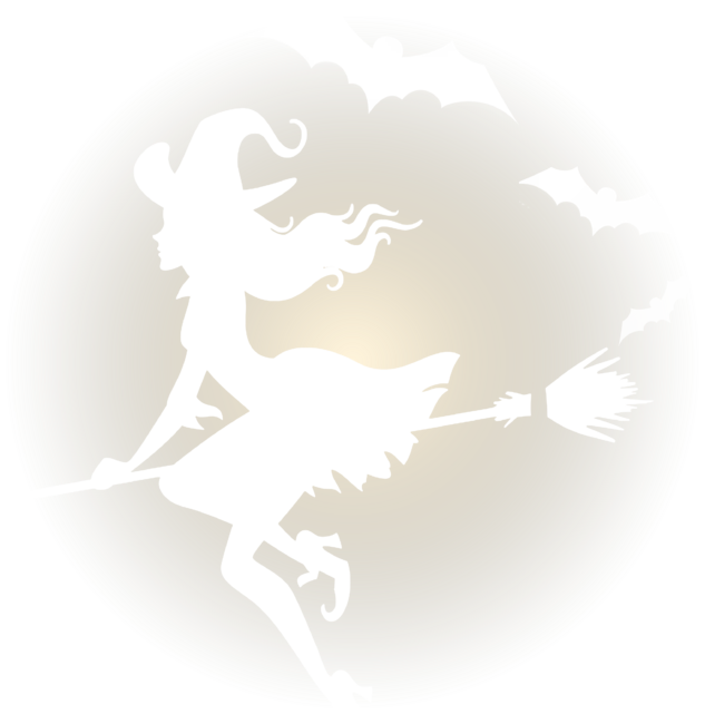 Halloween witch on broomstick wearing wizards hat