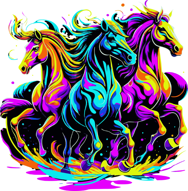 Retro Groovy Three Horses by Fractals