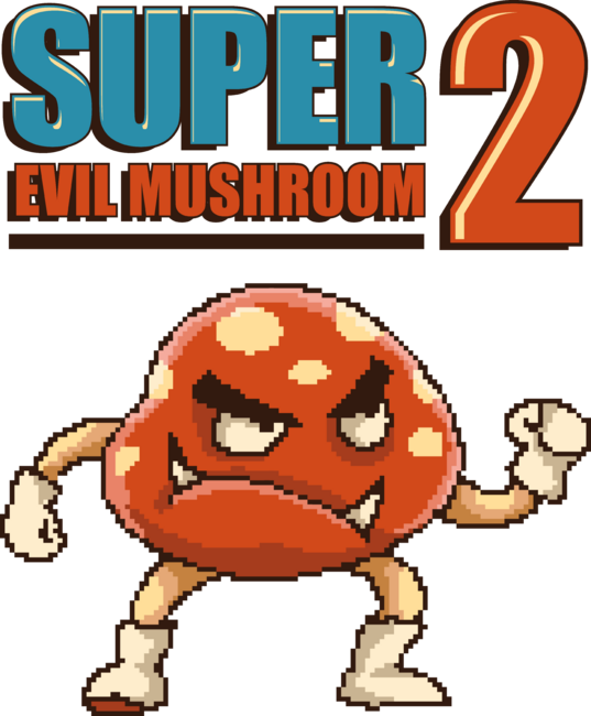 Super Evil Mushroom 2, funny game parody 80's 90's pixel graphic by InfaredDesigns