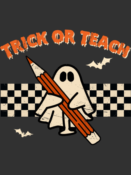 Trick Or Teach, cute retro ghost with pencil