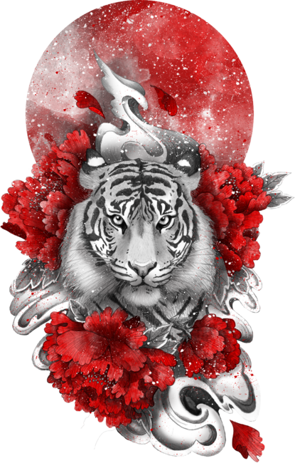 white tiger, red sun
