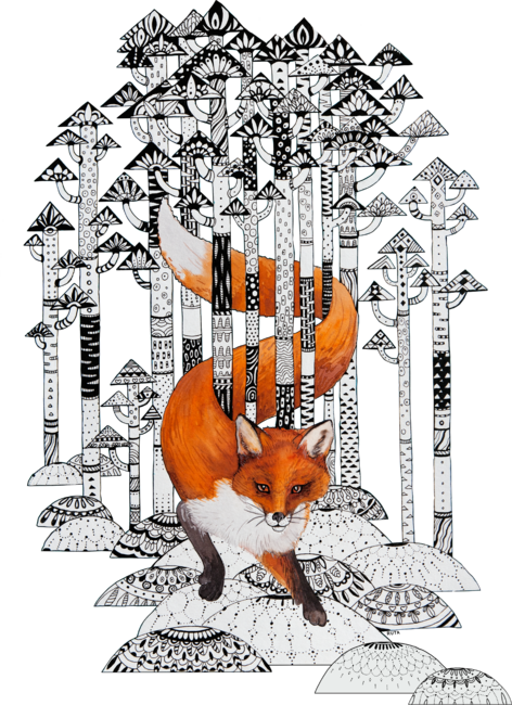 Fox orange winter forest