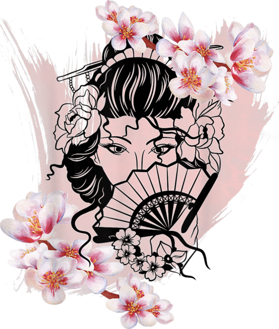 Japanese Geisha with Cherry Blossom Kawaii by ajippaan
