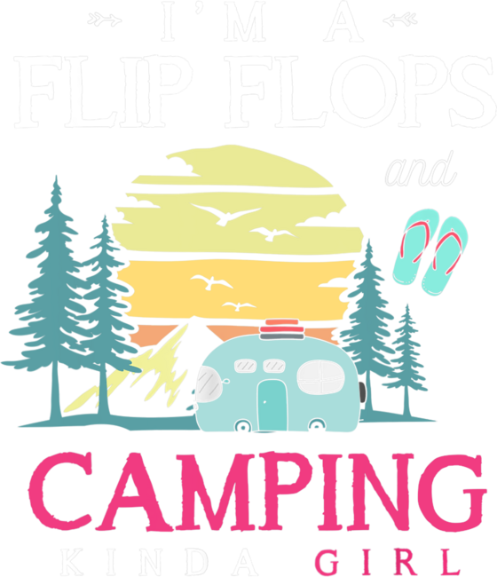 Funny Camper Women Girls Camp Flip Flops Retro Camping T-Shirt