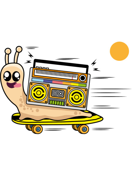 Snail with his skateboard and boombox