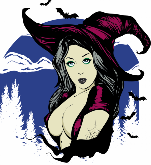 Sexy Witch With Blue Colored Moon