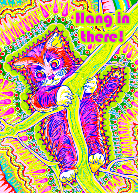 Psychadelic Hang In There Cat