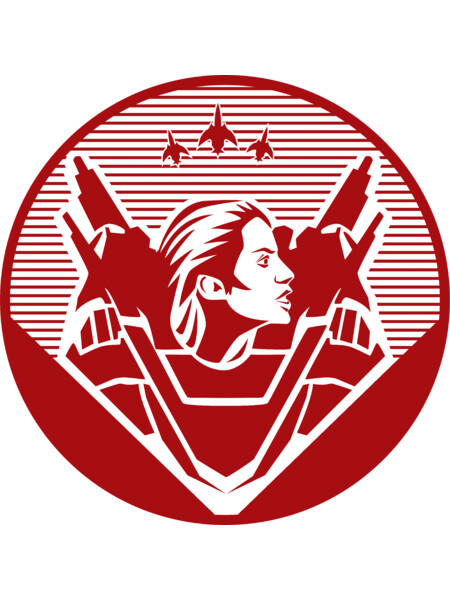 Sci-fi space marine logo with woman face and weapons