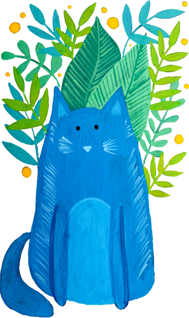 Cat and foliage - green and blue