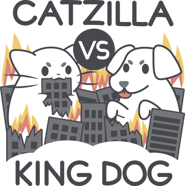 Catzilla vs King dog by Domiichan