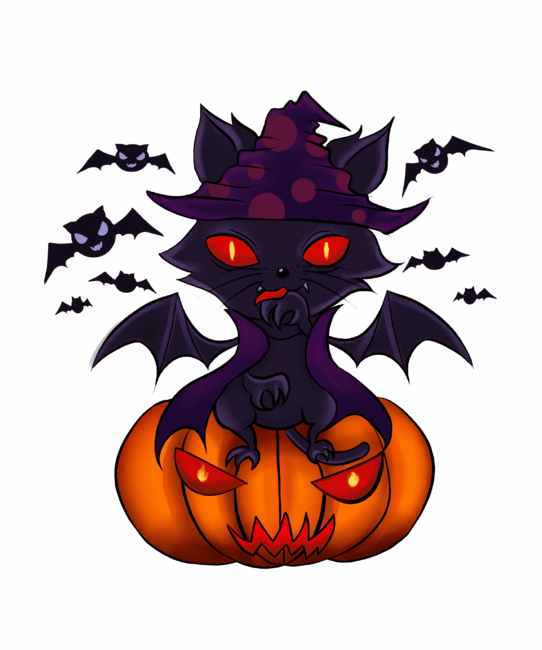 Cat Pumpkin Scary Bats by MiniWeird