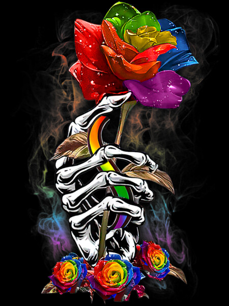 LGBT Skeleton Hand Red Rose Flower Rainbow LGBTQ Pride by LegatoTendo