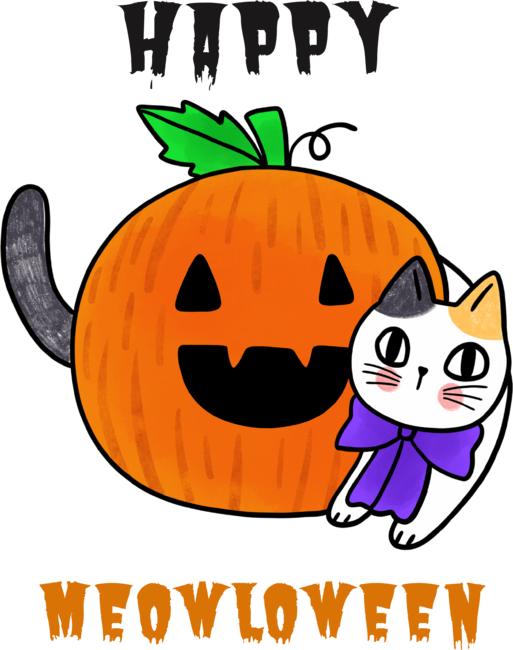 Happy Halloween - Cute Cat With Pumpkin Halloween Illustration