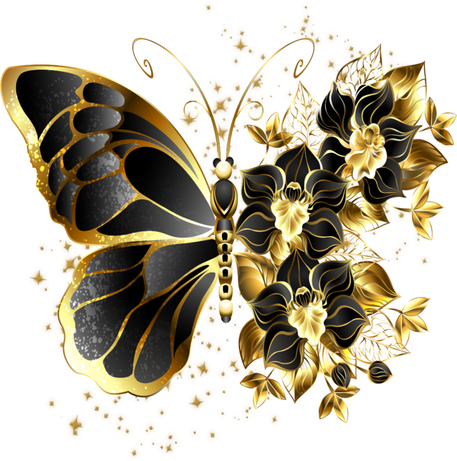 Gold Butterfly Purple Orchids Sparkle