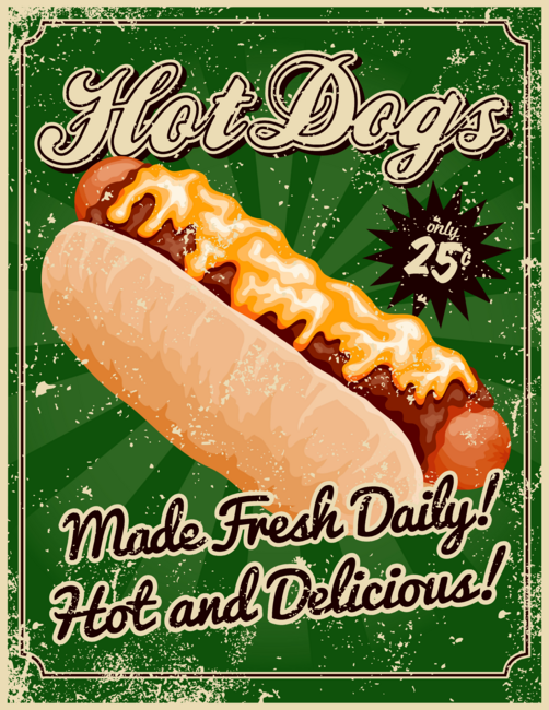 Retro Hot Dog Poster: Chili Cheese Dog