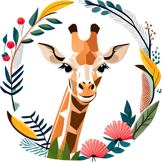 Watercolor Giraffe Botanical Floral