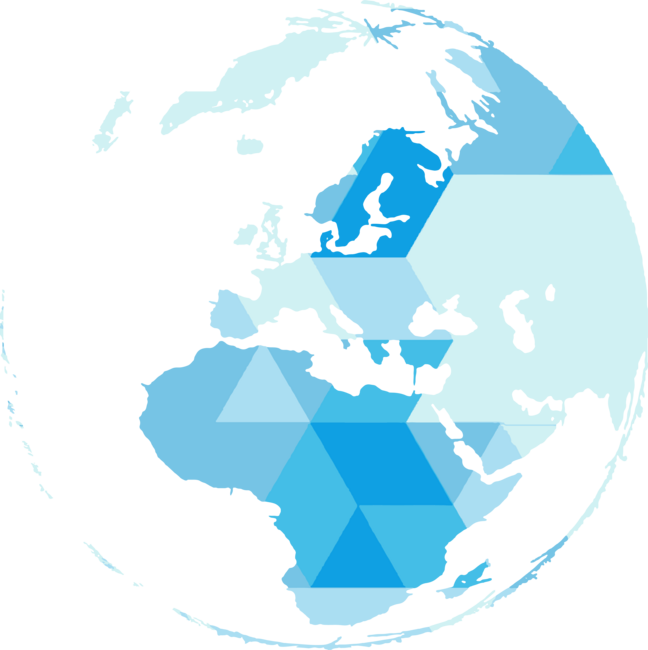 Geometric world map blue triangle