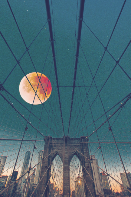 Brooklyn Bridge and Blood Moon New York City