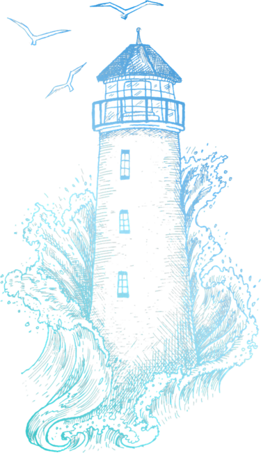 Lighthouse Pharos Wave and Seagull T-Shirt by Tamisery