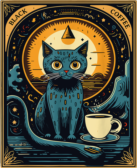 Black Coffee Cat Tarot Tee by Anme