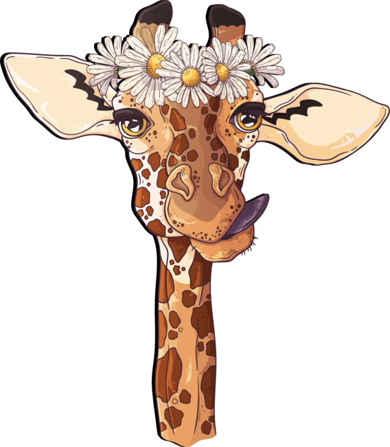 Giraffe with daisies
