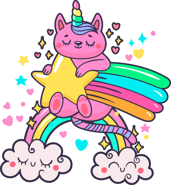 cat unicorn on the rainbow