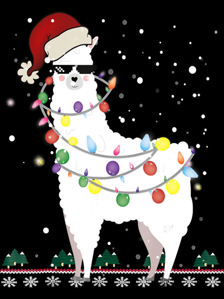 Christmas Llama Santa Hat Ugly Xmas Tree Alpaca