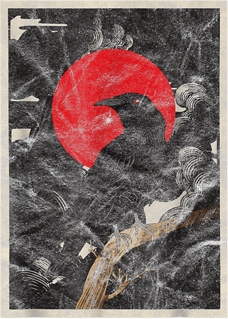 Red Moon Raven Graphic Black Crow by ellenhenryart