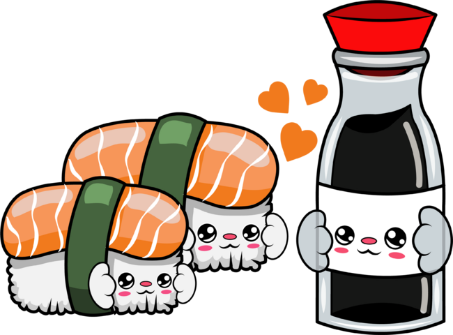 All i need is sushi and soya, Kawaii sushi and soya cartoon.