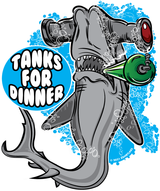 Funny Hammerhead Shark saying Tanks for Dinner by eShirtLabs