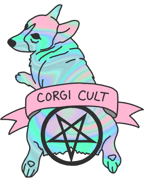 Corgi cult witchy dog hologram 90s print