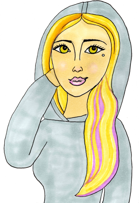 blond girl in a hoodie