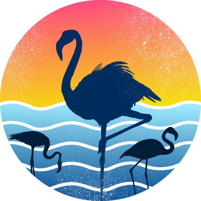 Flamingos Sunset Waves