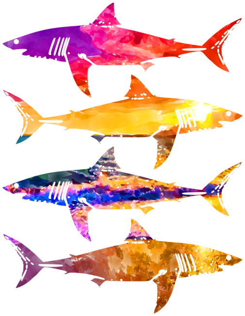 Watercolor Sunset Sharks