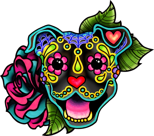 Smiling Pit Bull in Brindle - Day of the Dead Pitbull - Sugar Sk by prettyinink