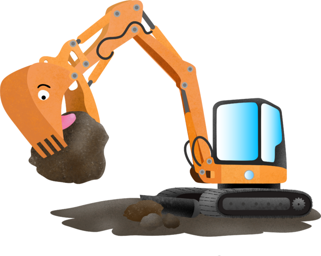 Cute orange excavator digger cartoon