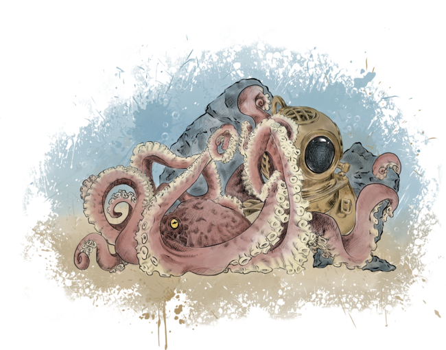 Octopus and Deep Sea Diver Helmet, color