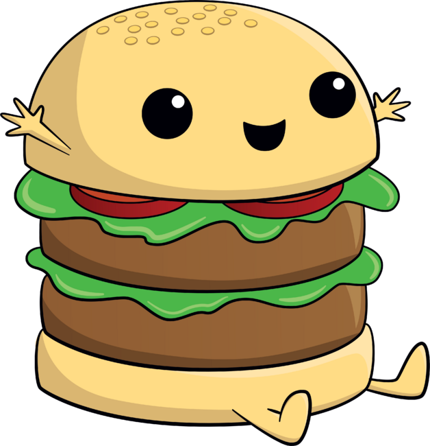 Cute, Kawaii, Cartoon Burger by rideawavedesign